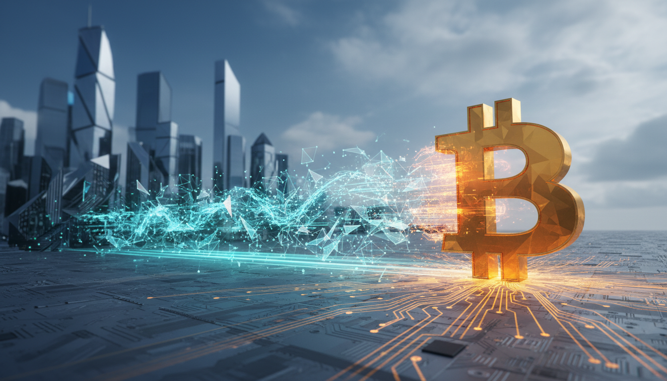 การไหลเข้าของเงินสถาบันสู่ Bitcoin พร้อมภาพประกอบสื่อถึงการบูรณาการที่ค่อยเป็นค่อยไป