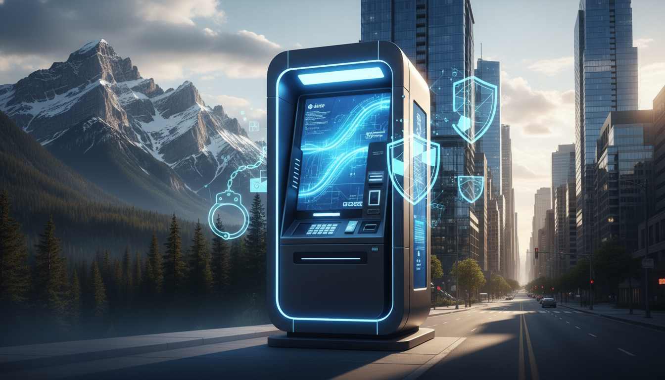 ตู้ ATM คริปโตในแคนาดา พร้อมสัญลักษณ์เตือนภัยการฉ้อโกง สะท้อนนโยบายแบนเพื่อความปลอดภัย