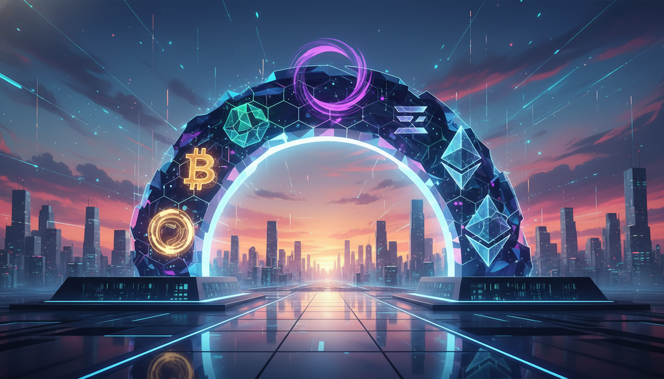 ภาพประตูทางเข้าสู่โลกดิจิทัล สื่อถึง Crypto Core3 ETF ที่เป็นช่องทางง่ายๆ ในการลงทุนคริปโต