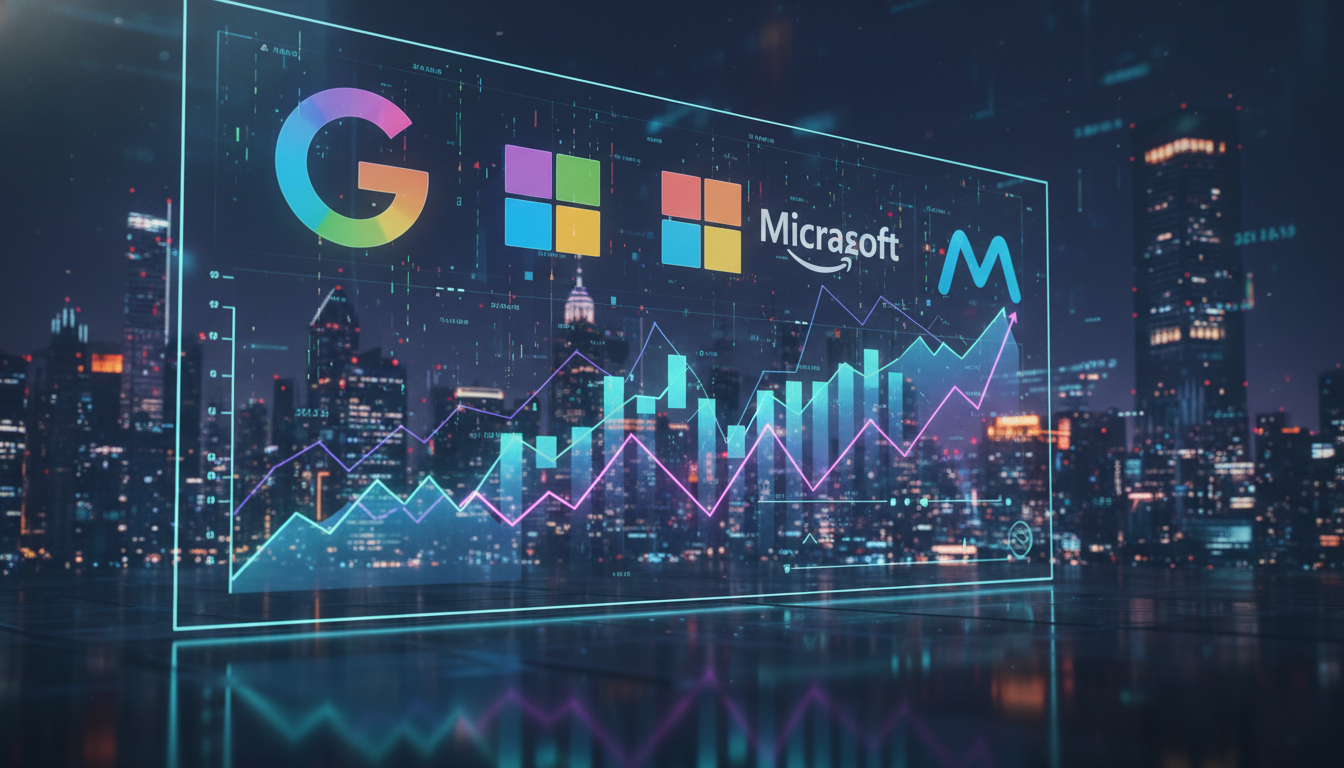 กราฟหุ้นเทคโนโลยี Alphabet, Microsoft, Amazon, Meta แสดงการเคลื่อนไหวหลังตลาดปิด