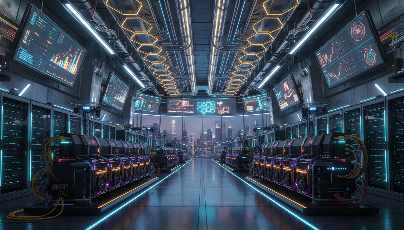 ภาพศูนย์ข้อมูลและเครื่องขุด Bitcoin ของ Riot Platforms แสดงถึงการเติบโตของรายได้ Q1