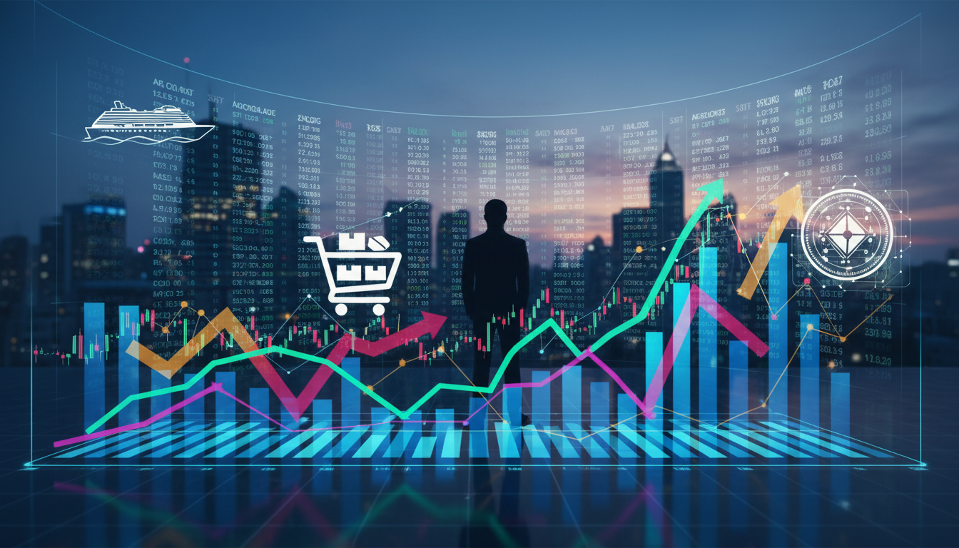 กราฟหุ้น premarket แสดงการเคลื่อนไหวของหุ้น eBay, NCLH, Coinbase และตลาดคริปโต