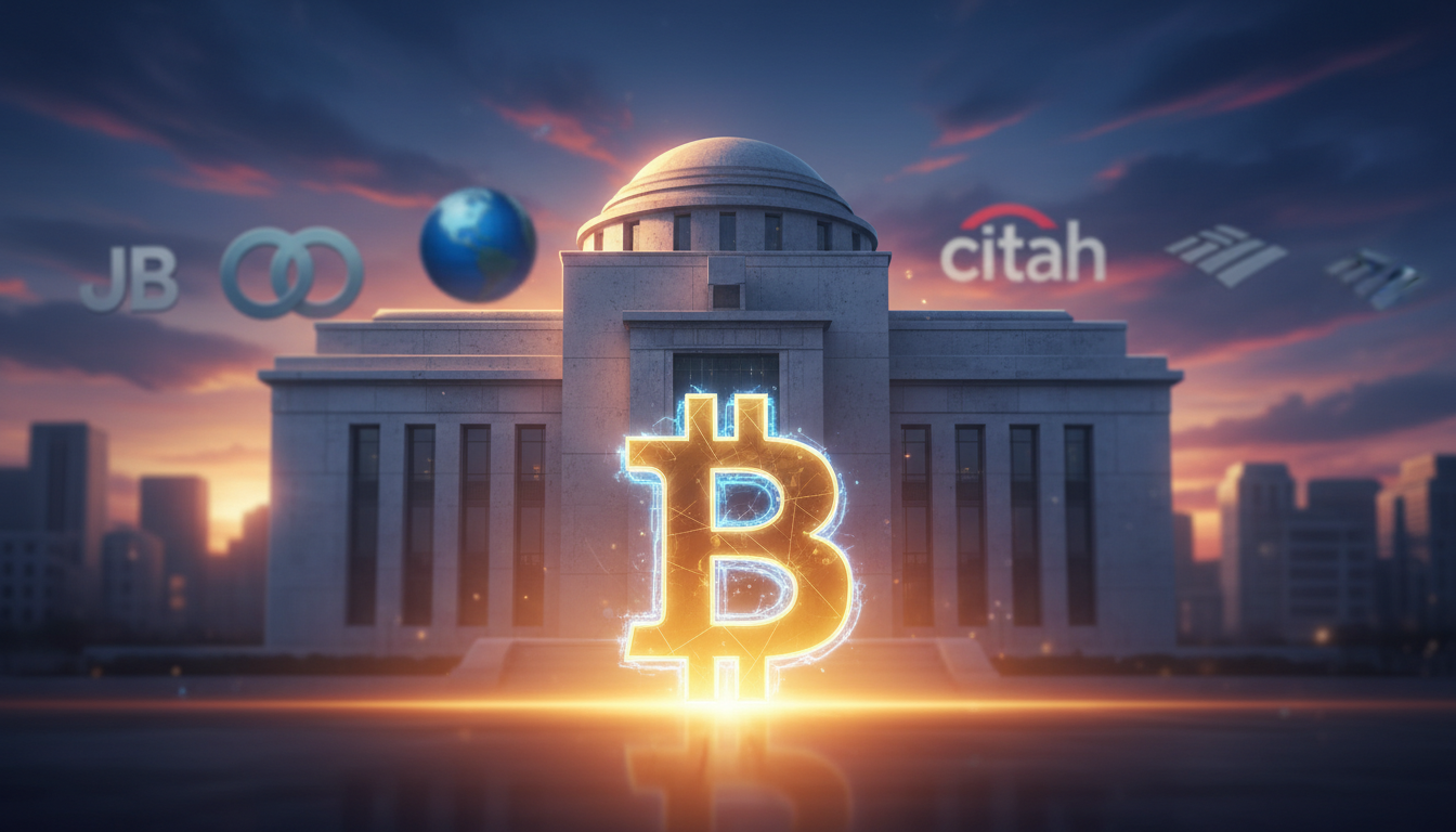 อาคารเฟดและธนาคารที่หันหลังให้ Bitcoin สื่อถึงการที่ Bitcoin ไม่สนเฟดลดดอกเบี้ย