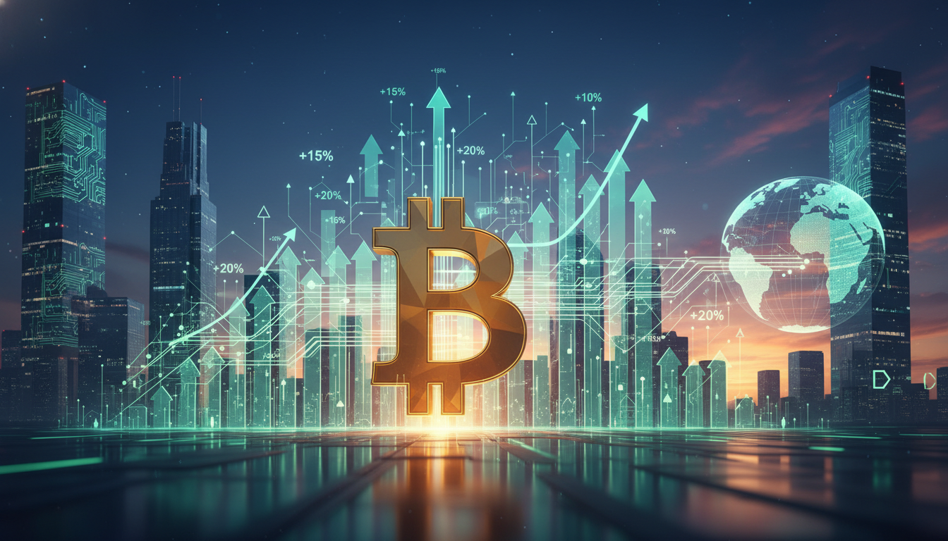 กราฟราคา Bitcoin พุ่งสูงขึ้น พร้อมแท่งกราฟแสดงเงินทุนไหลเข้า Bitcoin ETF จำนวนมาก