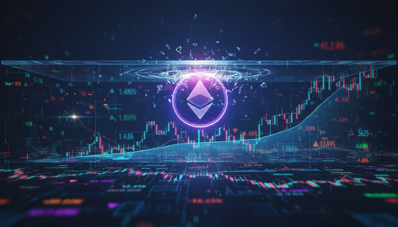ภาพประกอบที่แสดงถึงราคา Ether (ETH) ที่กำลังชนแนวต้านที่ระดับ 2,400 ดอลลาร์สหรัฐฯ
