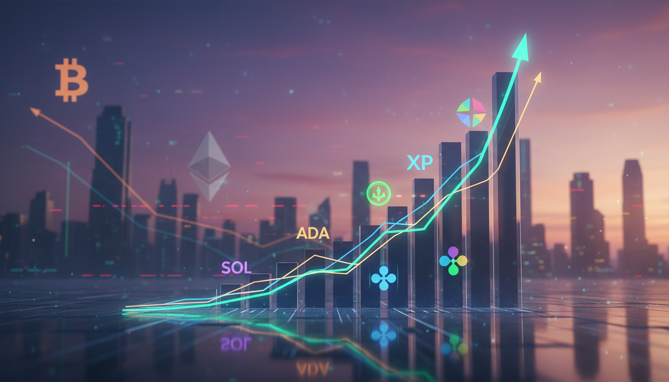 กราฟแท่งแสดงราคา Altcoin พุ่งสูงขึ้น สวนทางกับ Bitcoin และ Ether ที่ทรงตัวหรือลดลงเล็กน้อย แสดงถึงการเคลื่อนไหวของตลาดคริปโตเคอร์เรนซี