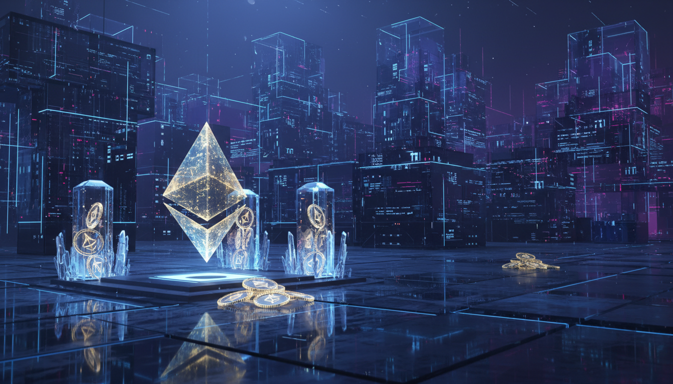ภาพแสดงการปรับกลยุทธ์ของ Bitmine โดยมีภาพเหมืองดิจิทัลและโลโก้ Ethereum บ่งบอกถึงการชะลอซื้อ Ether เพื่อไป Staking