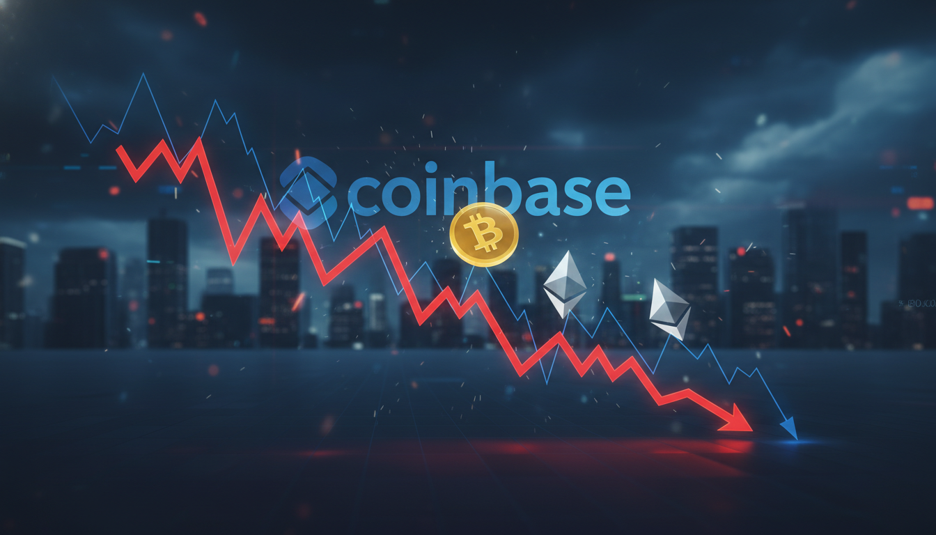 กราฟหุ้น Coinbase แสดงการขาดทุนและตลาดคริปโตที่ผันผวนในไตรมาสแรก