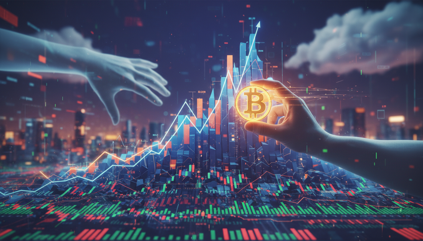 ภาพประกอบราคา Bitcoin ทะยานแตะจุดสูงสุดในรอบ 3 เดือน พร้อมภาพมือที่กำลังทำกำไร Bitcoin