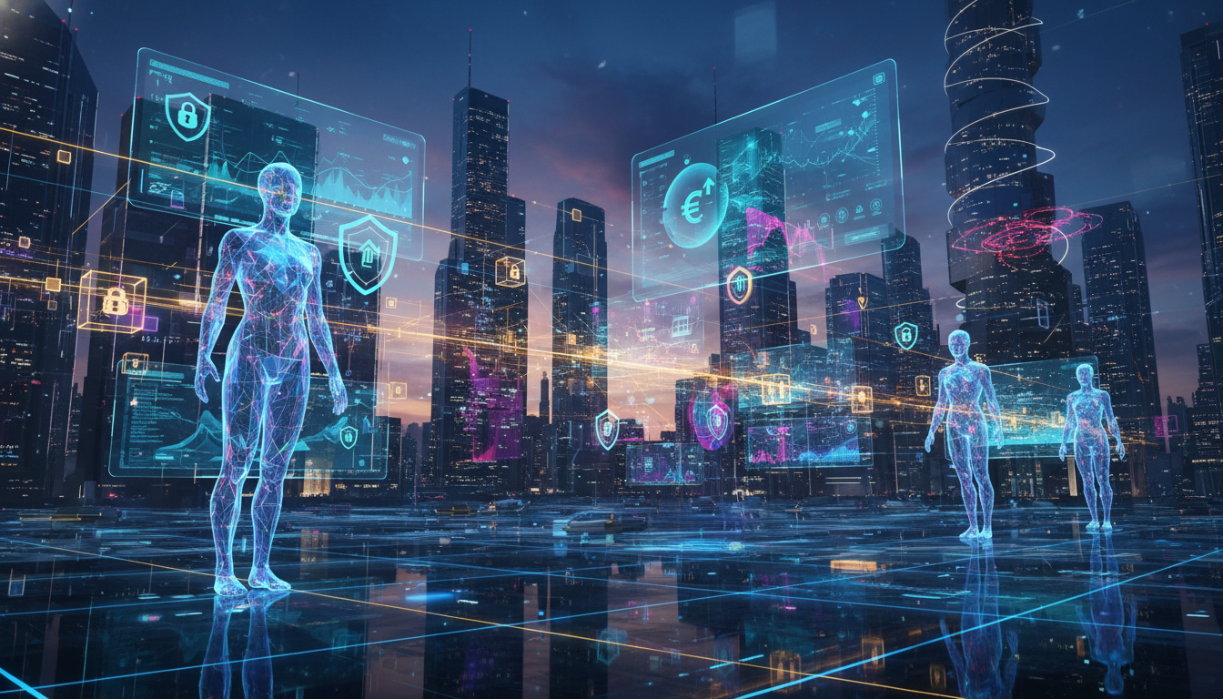 ภาพแสดง Agentic Commerce ที่ขับเคลื่อนด้วย AI agents และโครงสร้างบล็อกเชนของคริปโต